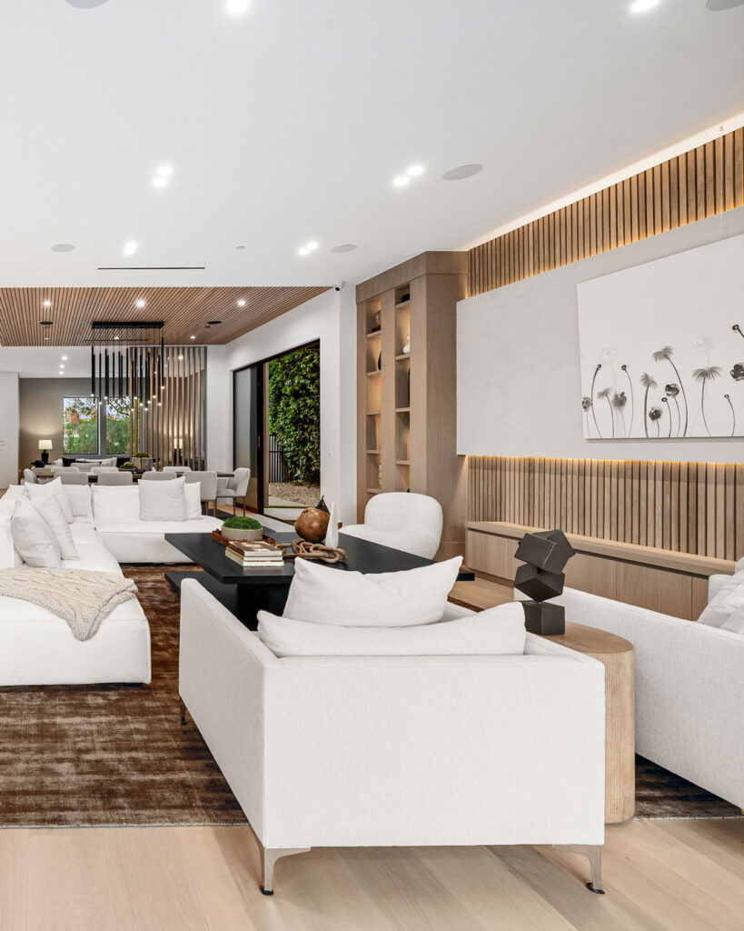 wood slat wall design for Arizona living room for inspiration